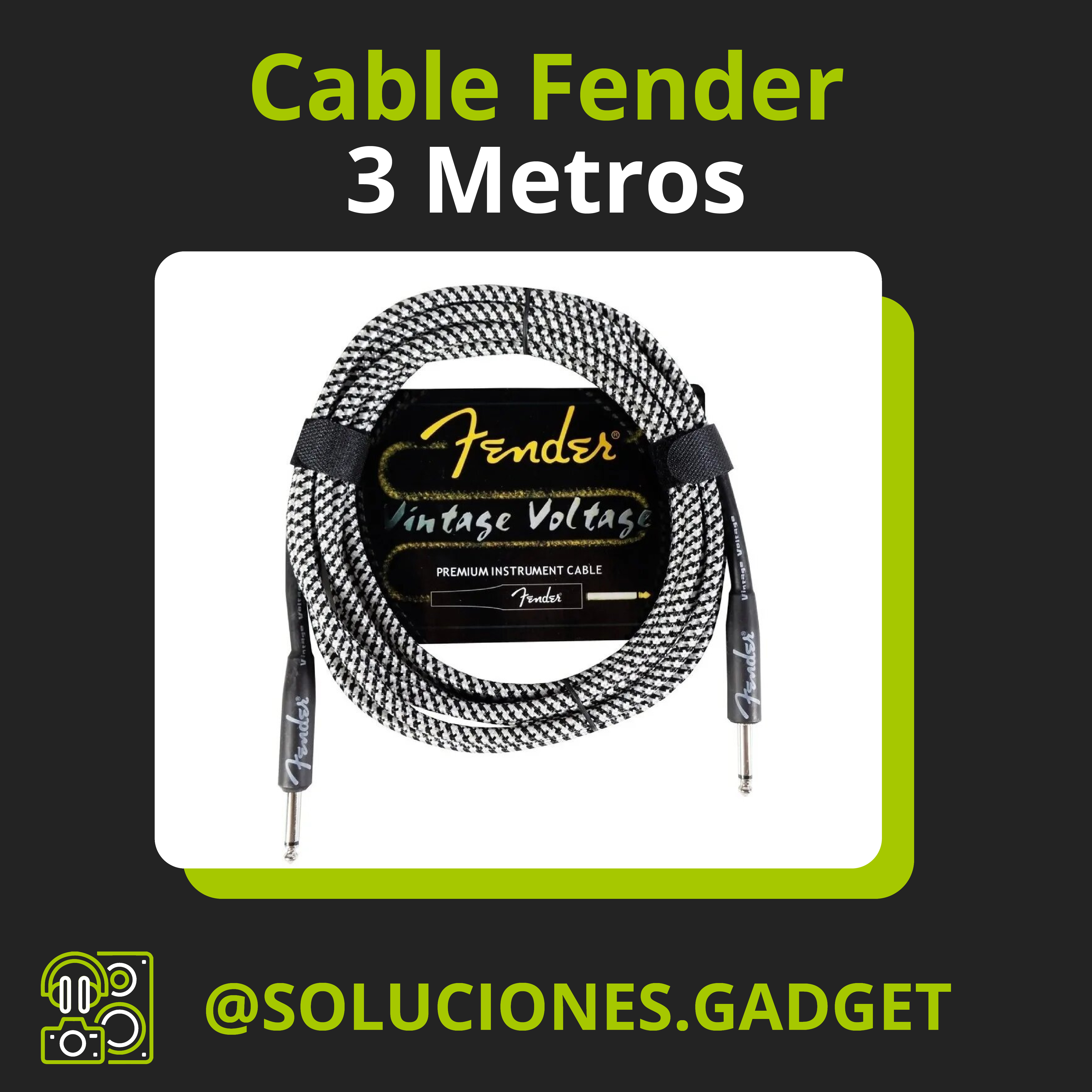 Cable de Instrumento Fender 3 Metros | Cable para Guitarra, Bajo y Teclado